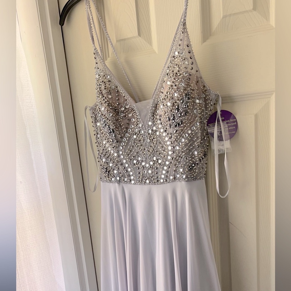 SOLD- Floor length sequence grey/light purple blue colored dress